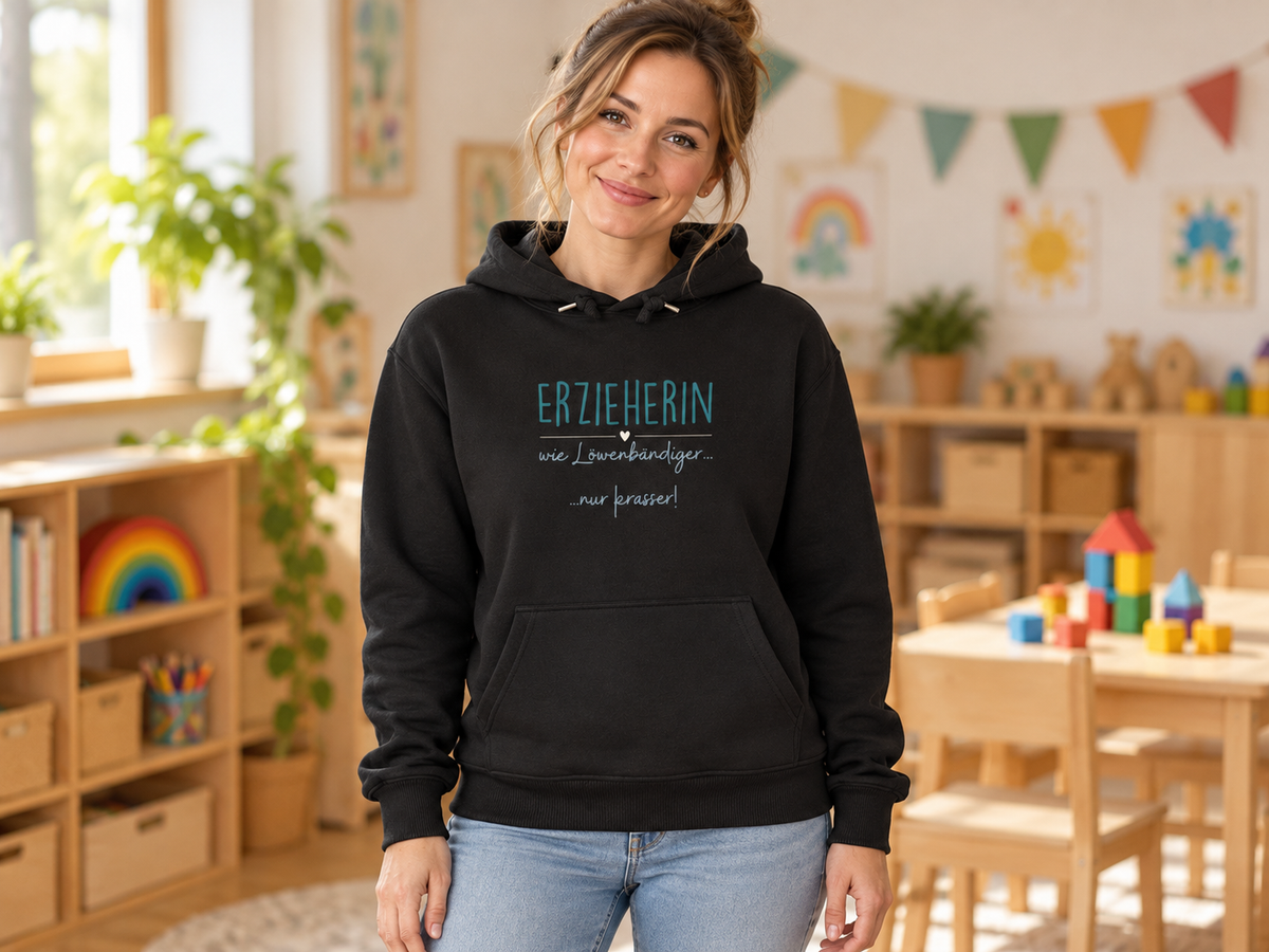 Hoodie mit Spruch „Löwenbändiger“ für Erzieherinnen und Erzieher, Kindergarten-Hoodie, Ansicht 6 | Pädagogikkram