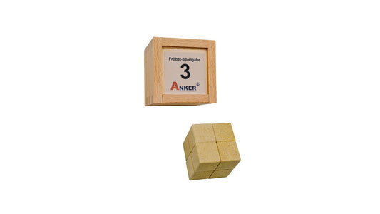 Fröbelgabe 3 mit acht Würfeln aus Ankerstein und Holzkasten – Spielideen für den Kindergarten