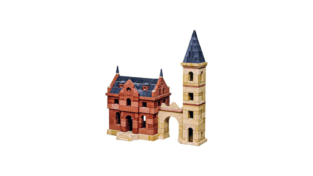 Stadt mit Turm und Torbogen aus Ankersteinen – das Stadttor von St. Martin in der Bauecke des Kindergartens nachbauen