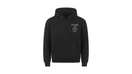 Schwarzer Hoodie „Erzieherin mit Herz“ als Weihnachtsgeschenk für die Erzieherin von der ganzen Gruppe