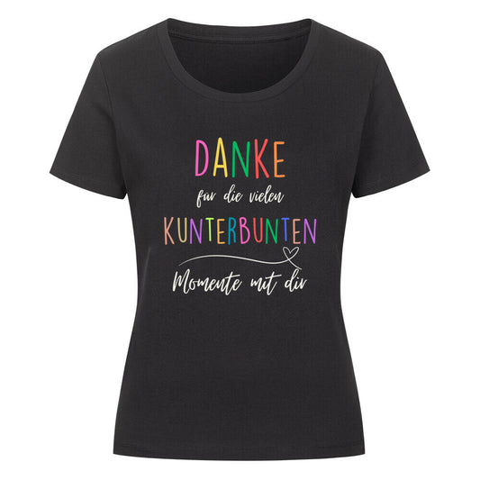 Frauen-T-Shirt mit Spruch „Kunterbunte Momente“ für Erzieherinnen und Erzieher | Pädagogikkram