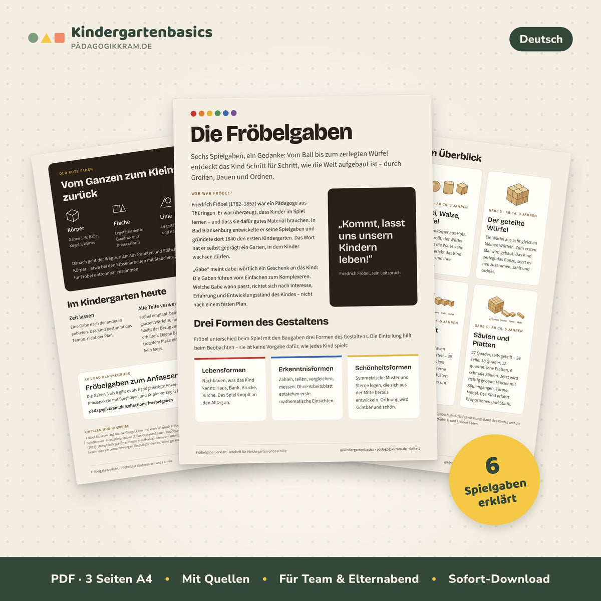 Fröbelgaben erklärt – Infoheft als PDF für Kindergarten und Familie