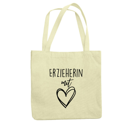 Jutebeutel mit Spruch „Erzieherin mit Herz“ für Erzieher, Stofftasche für den Kindergarten | Pädagogikkram