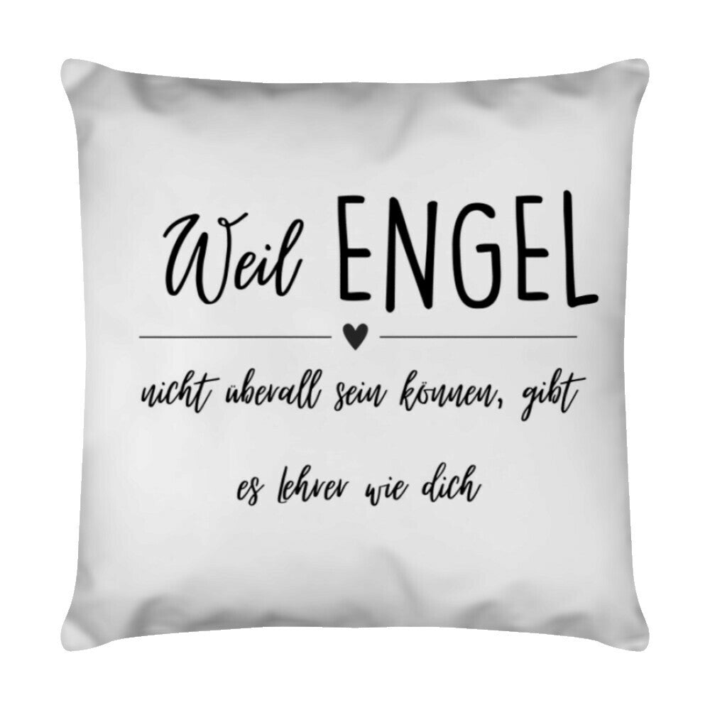 Weißes Kissen 40 x 40 cm mit Spruch „Engel Lehrer“ als Geschenk für Erzieher im Kindergarten | Pädagogikkram