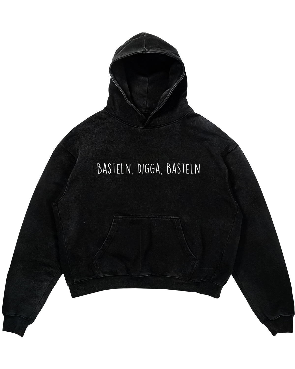 Oversized Hoodie mit großem Brustdruck und Spruch „Basteln, Digga, Basteln“ für Erzieherinnen und Erzieher, Kindergarten-Hoodie | Pädagogikkram