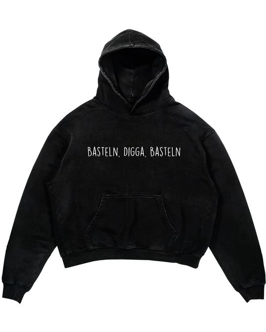 Oversized Hoodie mit großem Brustdruck und Spruch „Basteln, Digga, Basteln“ für Erzieherinnen und Erzieher, Kindergarten-Hoodie | Pädagogikkram