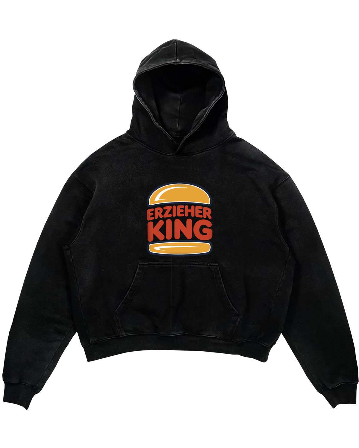 Oversized Hoodie mit großem Brustdruck und Spruch „Erzieher King“ für Erzieherinnen und Erzieher, Kindergarten-Hoodie | Pädagogikkram
