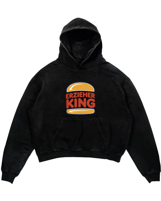 Oversized Hoodie mit großem Brustdruck und Spruch „Erzieher King“ für Erzieherinnen und Erzieher, Kindergarten-Hoodie | Pädagogikkram
