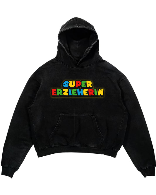 Oversized Hoodie mit Spruch „Super Erzieherin“ für Erzieherinnen und Erzieher, Kindergarten-Hoodie | Pädagogikkram