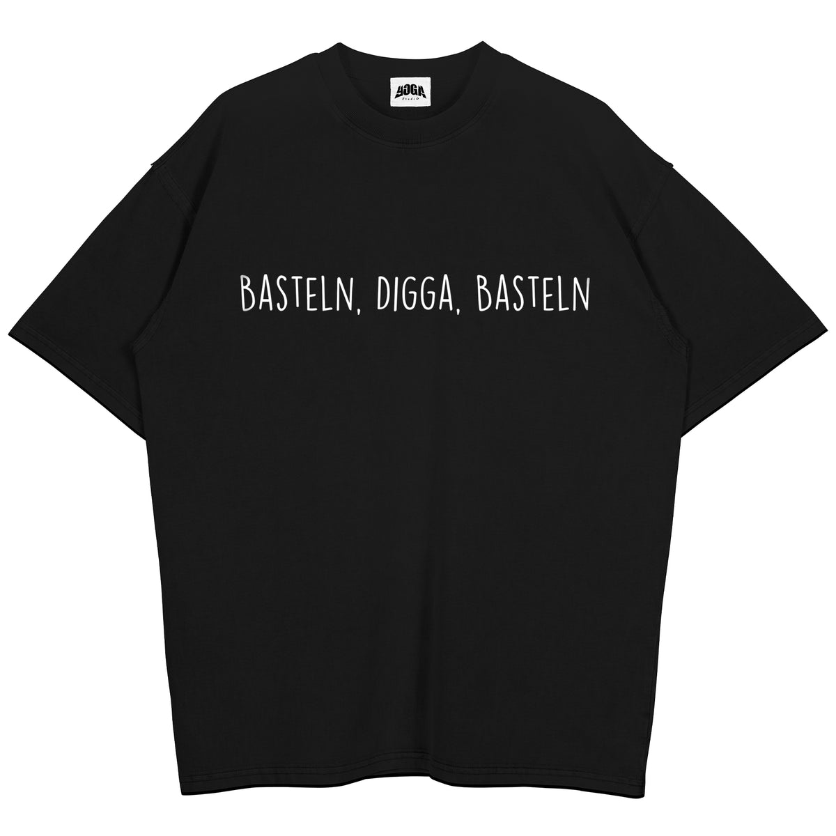Oversized Shirt mit großem Brustdruck und Spruch „Basteln, Digga, Basteln“ für Erzieherinnen und Erzieher | Pädagogikkram
