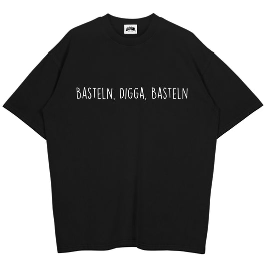 Oversized Shirt mit großem Brustdruck und Spruch „Basteln, Digga, Basteln“ für Erzieherinnen und Erzieher | Pädagogikkram