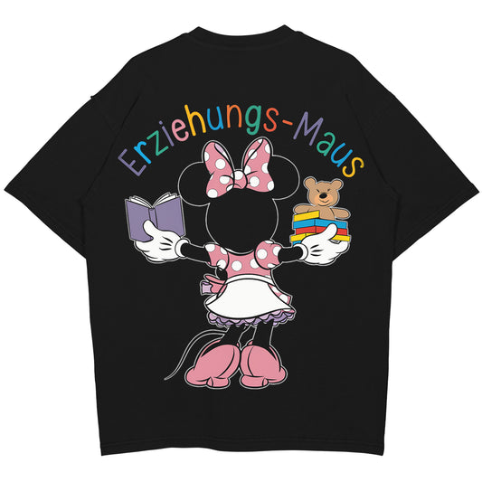 Oversized Shirt mit Rückendruck und Spruch „Erziehungs-Maus 2“ für Erzieherinnen und Erzieher | Pädagogikkram