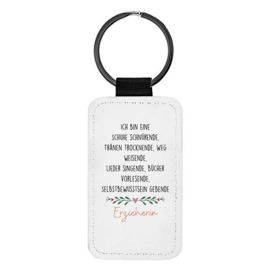 Schlüsselanhänger aus Kunstleder mit Spruch „Erzieherin“, kleines Geschenk für Erzieher | Pädagogikkram