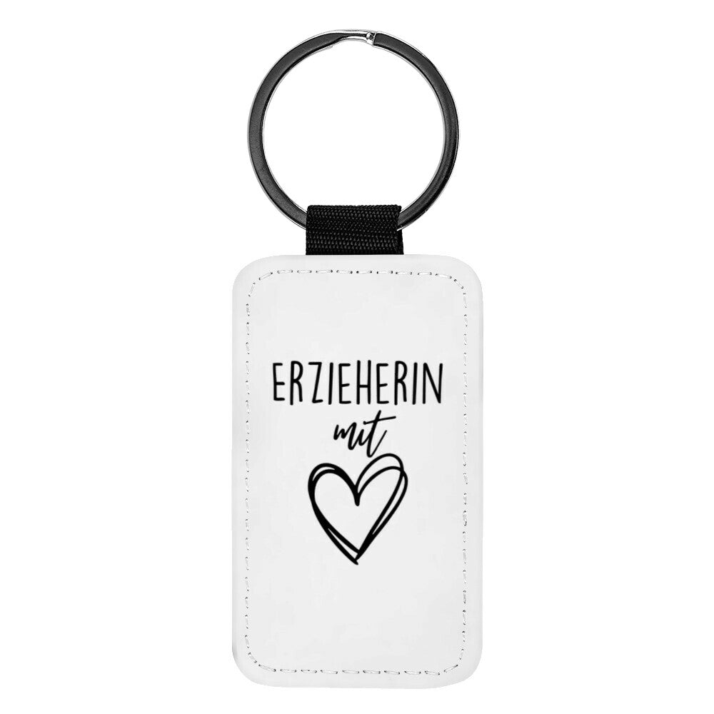 Schlüsselanhänger aus Kunstleder mit Spruch „Erzieherin mit Herz“, kleines Geschenk für Erzieher | Pädagogikkram
