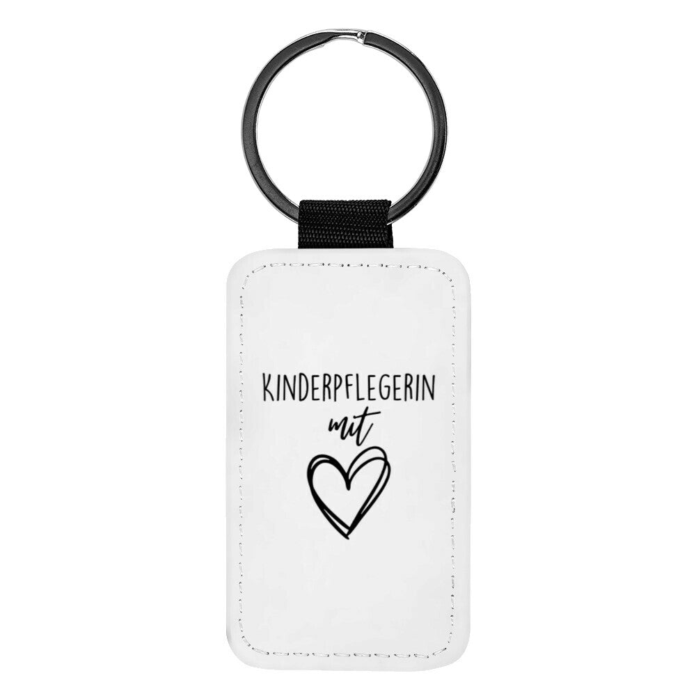 Schlüsselanhänger aus Kunstleder mit Spruch „Kinderpflegerin mit Herz“, kleines Geschenk für Erzieher | Pädagogikkram