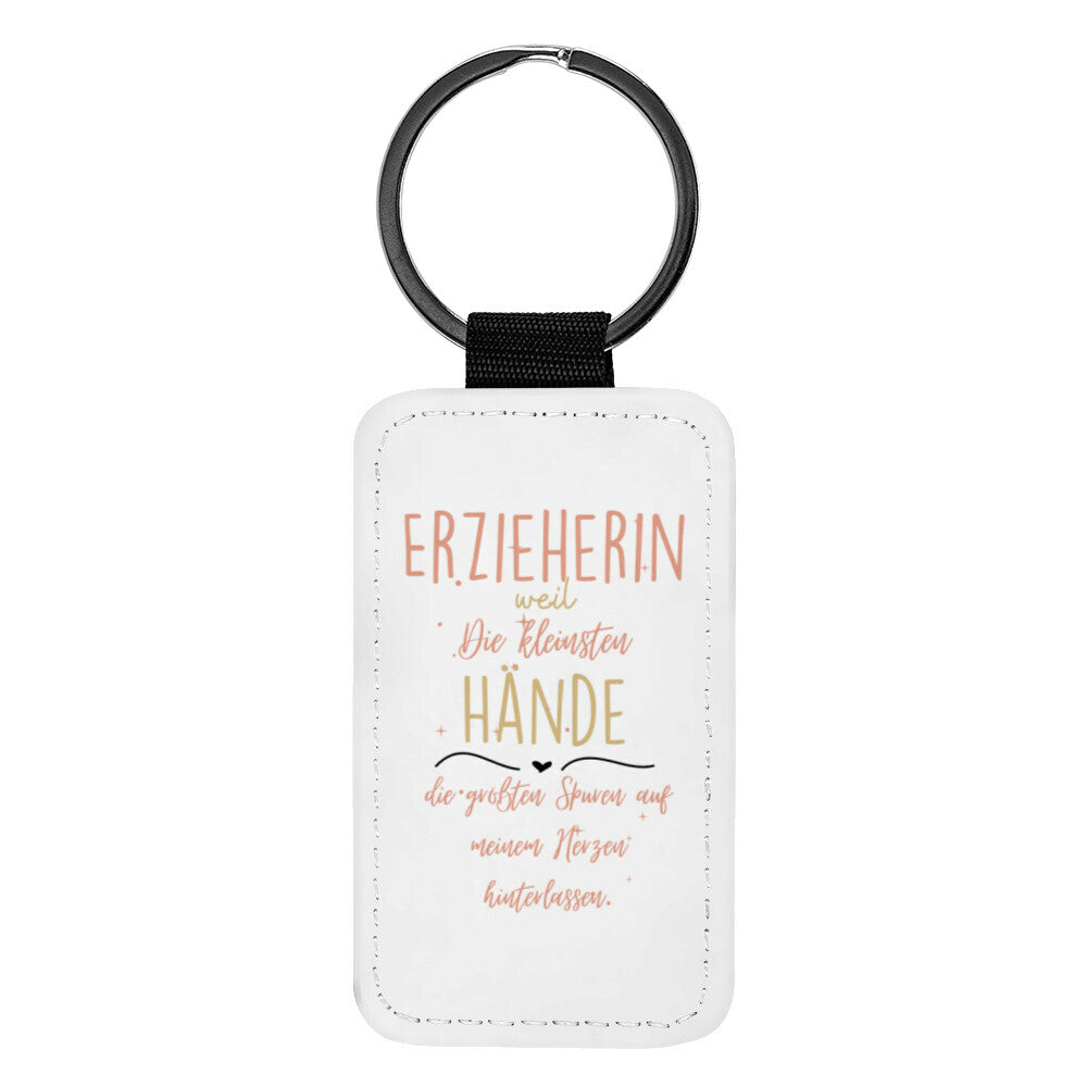 Schlüsselanhänger aus Kunstleder mit Spruch „Kleine Hände“, kleines Geschenk für Erzieher | Pädagogikkram
