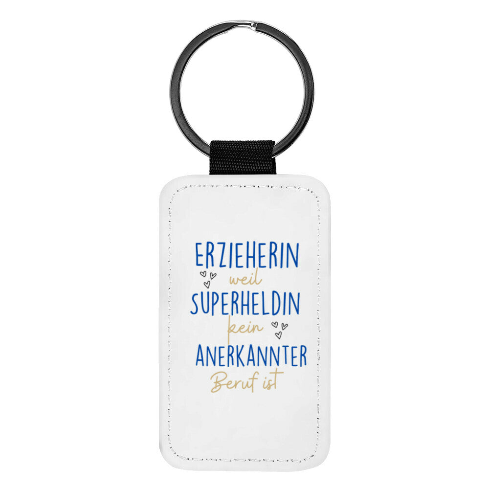 Schlüsselanhänger aus Kunstleder mit Spruch „Superheldin“, kleines Geschenk für Erzieher | Pädagogikkram
