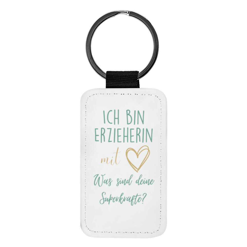 Schlüsselanhänger aus Kunstleder mit Spruch „Superkraft“, kleines Geschenk für Erzieher | Pädagogikkram