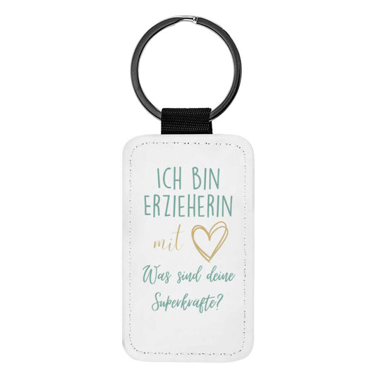 Schlüsselanhänger aus Kunstleder mit Spruch „Superkraft“, kleines Geschenk für Erzieher | Pädagogikkram
