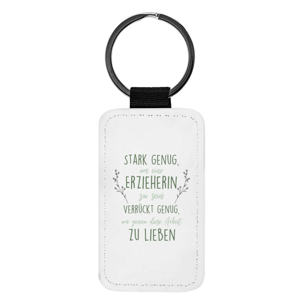 Schlüsselanhänger aus Kunstleder mit Spruch „Verrückt“, kleines Geschenk für Erzieher | Pädagogikkram