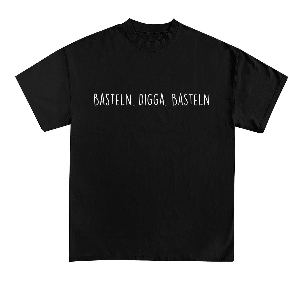 T-Shirt mit großem Brustdruck und Spruch „Basteln, Digga, Basteln“ für Erzieherinnen und Erzieher | Pädagogikkram