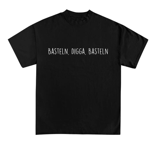 T-Shirt mit großem Brustdruck und Spruch „Basteln, Digga, Basteln“ für Erzieherinnen und Erzieher | Pädagogikkram