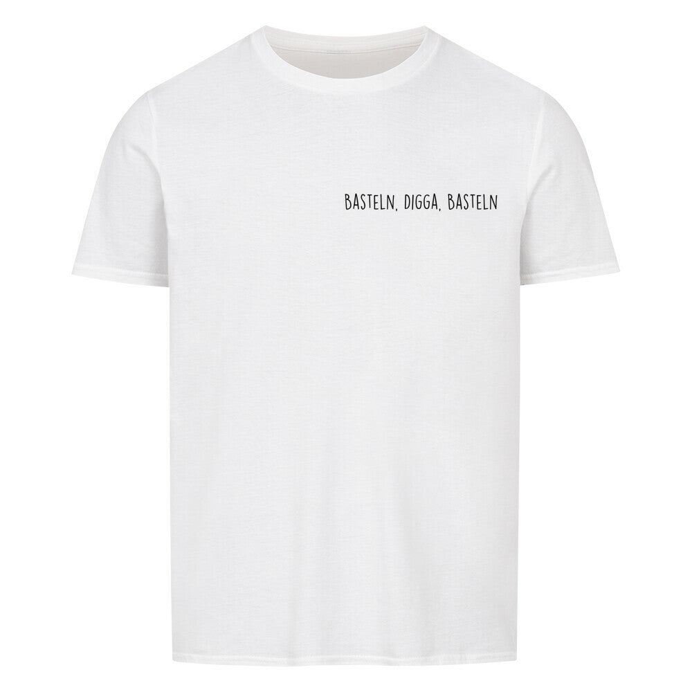 T-Shirt mit kleinem Brustdruck und Spruch „Basteln, Digga, Basteln“ für Erzieherinnen und Erzieher, Ansicht 2 | Pädagogikkram