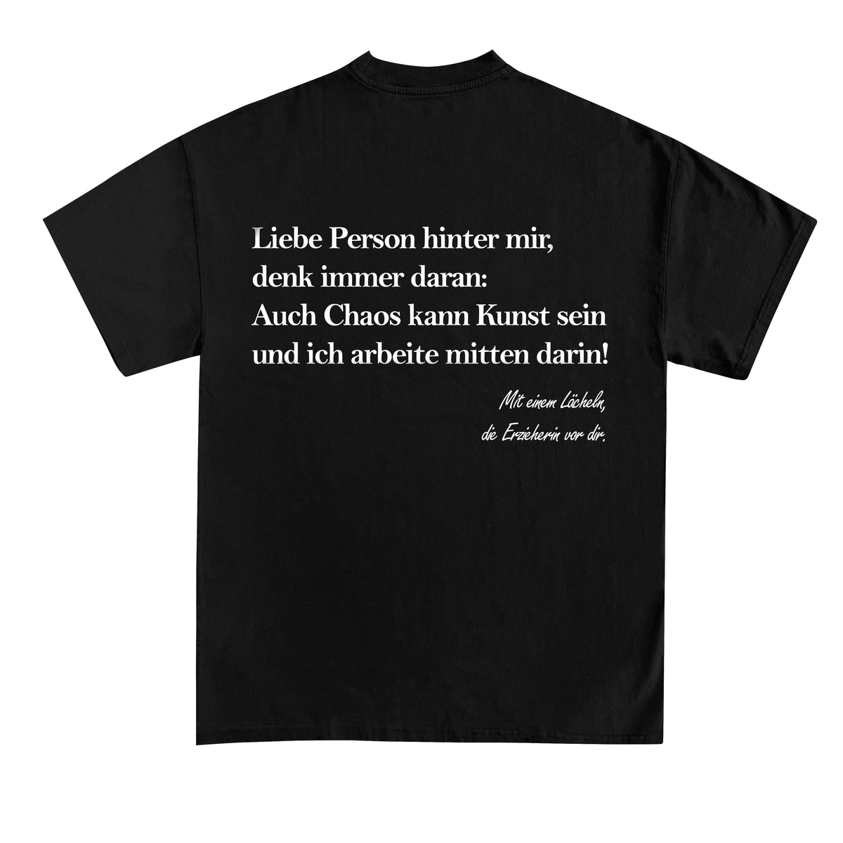 T-Shirt mit Rückendruck und Spruch „Liebe Person hinter mir“ für Erzieherinnen und Erzieher | Pädagogikkram