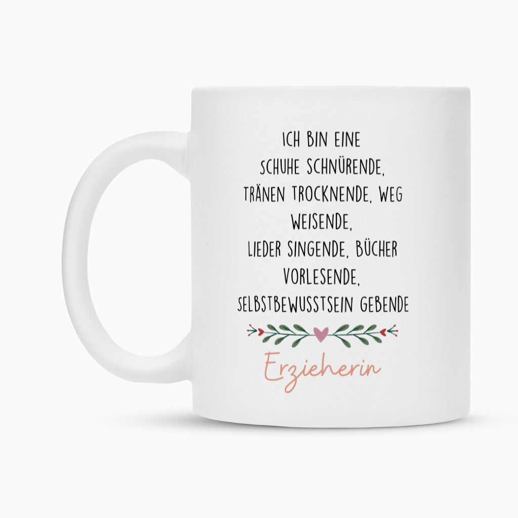 Weiße Keramiktasse mit Spruch „Erzieherin“ als Geschenk für Erzieher im Kindergarten, 300 ml | Pädagogikkram