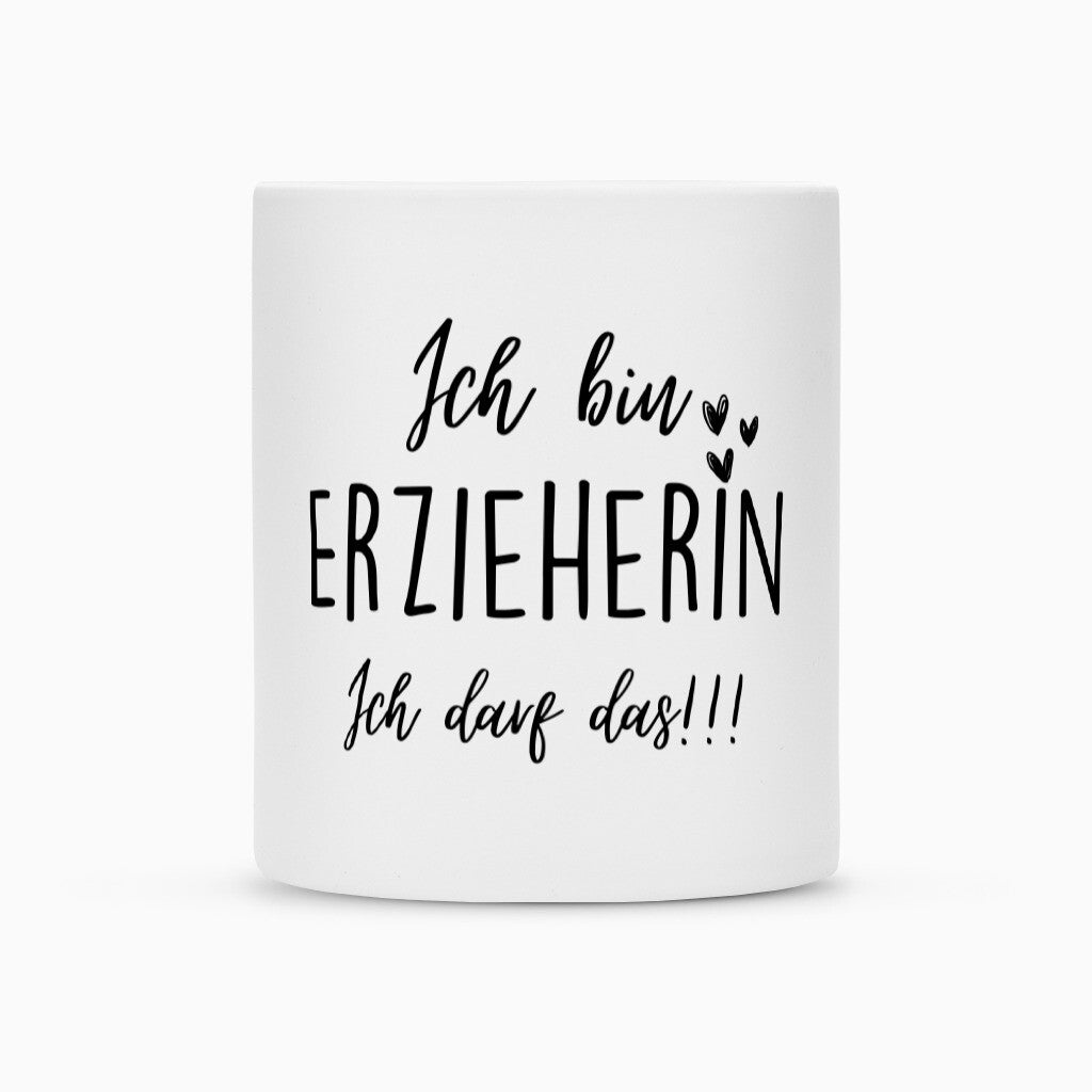 Weiße Keramiktasse mit Spruch „Ich darf das“ als Geschenk für Erzieher im Kindergarten, 300 ml | Pädagogikkram