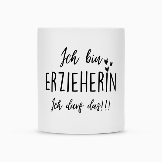 Weiße Keramiktasse mit Spruch „Ich darf das“ als Geschenk für Erzieher im Kindergarten, 300 ml | Pädagogikkram