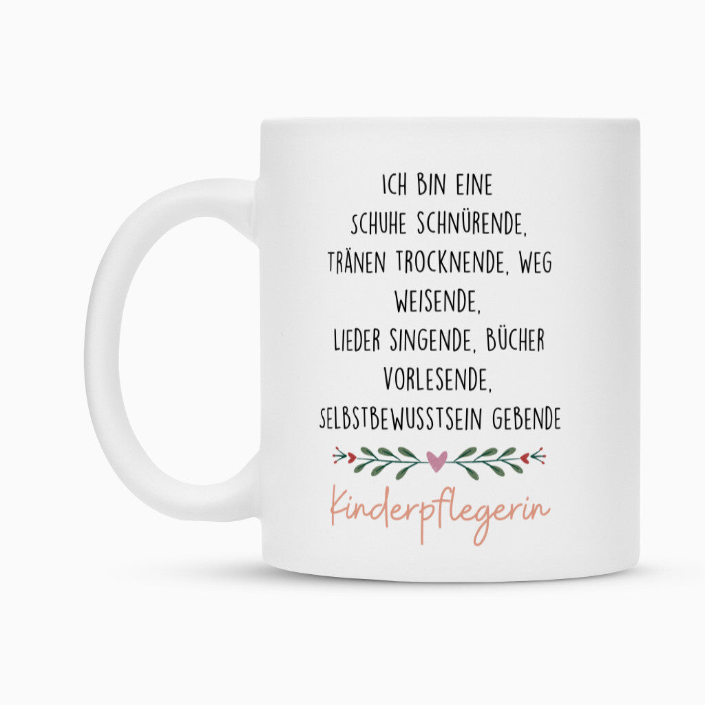 Weiße Keramiktasse mit Spruch „Kinderpflegerin“ als Geschenk für Erzieher im Kindergarten, 300 ml | Pädagogikkram
