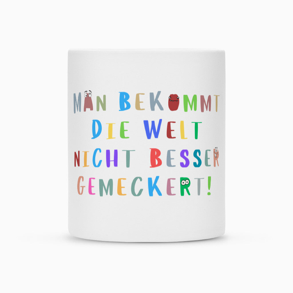 Weiße Keramiktasse mit Spruch „Mecker“ als Geschenk für Erzieher im Kindergarten, 300 ml | Pädagogikkram