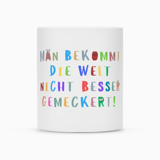 Weiße Keramiktasse mit Spruch „Mecker“ als Geschenk für Erzieher im Kindergarten, 300 ml | Pädagogikkram