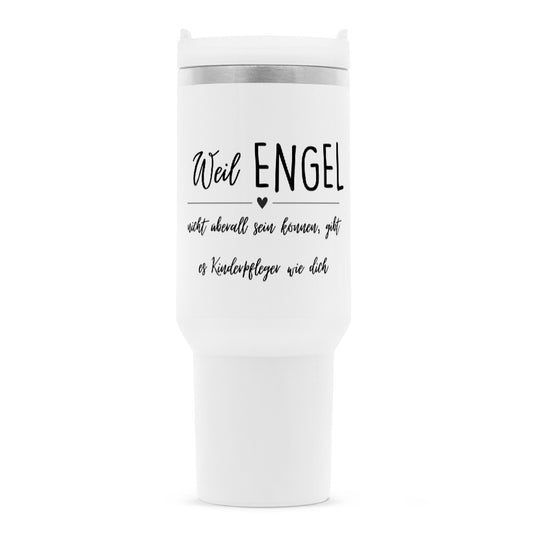 Thermobecher 1,2 l mit Strohhalm und Spruch „Engel Kinderpfleger“ für Erzieherinnen und Erzieher | Pädagogikkram