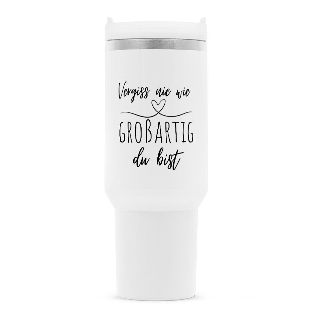 Thermobecher 1,2 l mit Strohhalm und Spruch „Großartig“ für Erzieherinnen und Erzieher | Pädagogikkram