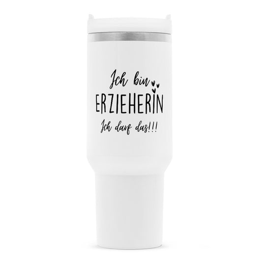 Thermobecher 1,2 l mit Strohhalm und Spruch „Ich darf das“ für Erzieherinnen und Erzieher | Pädagogikkram