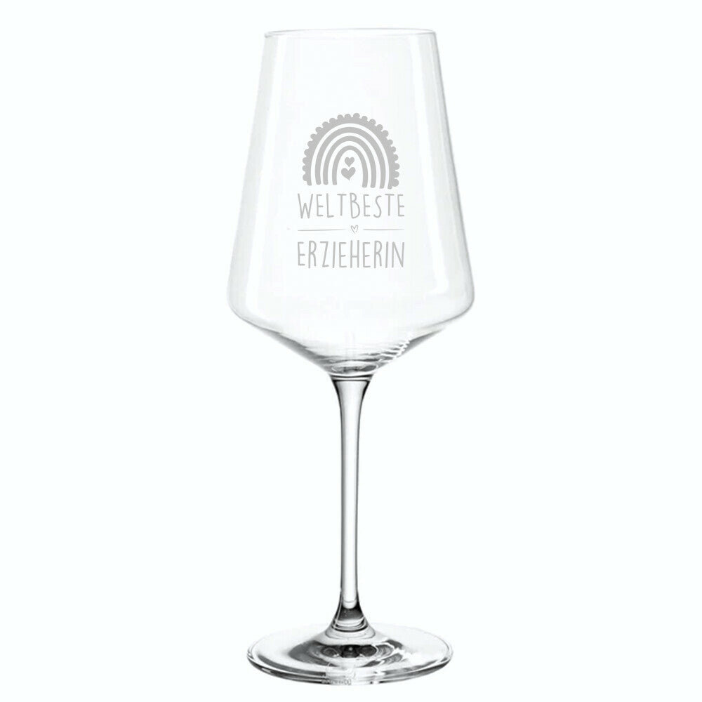 Weinglas mit gelasertem Spruch „Weltbeste Erzieherin“ als Geschenk für Erzieherinnen und Erzieher | Pädagogikkram