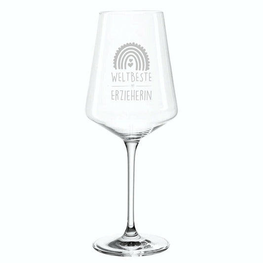 Weinglas mit gelasertem Spruch „Weltbeste Erzieherin“ als Geschenk für Erzieherinnen und Erzieher | Pädagogikkram